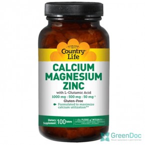 Кальций магний цинк (Calcium, Magnesium, Zinc) Country Life 180 таблеток